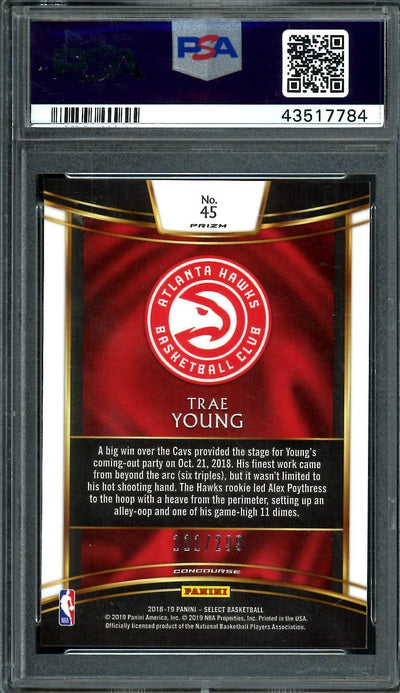2018/19 Panini Select Trae Young Rookie Light Blue /299 PSA 10 Hawks