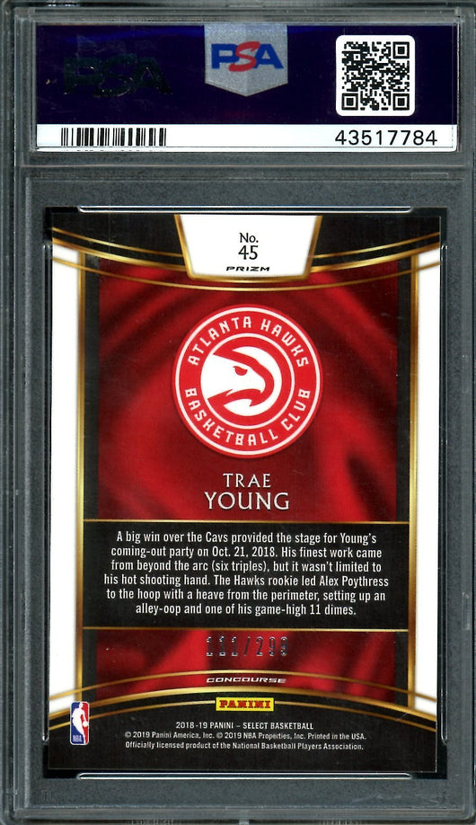 2018/19 Panini Select Trae Young Rookie Light Blue /299 PSA 10 Hawks