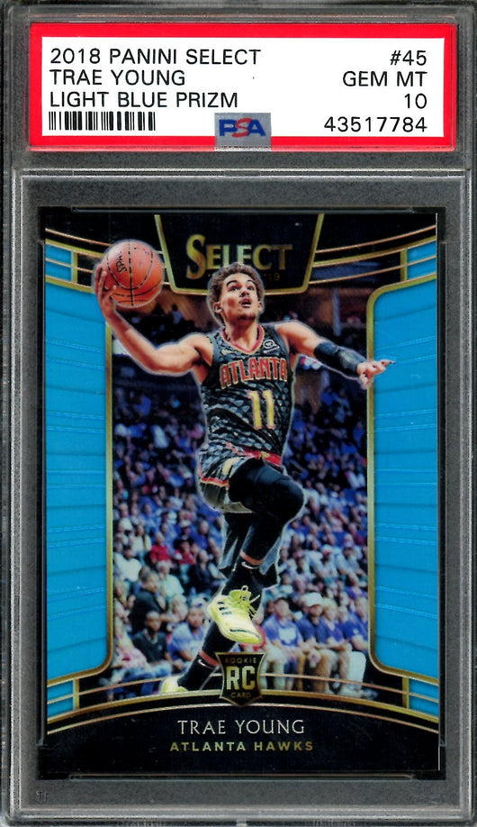 2018/19 Panini Select Trae Young Rookie Light Blue /299 PSA 10 Hawks