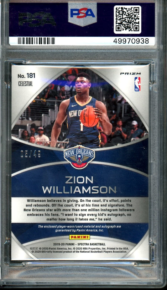 2019/20 Panini Spectra Zion Williamson Rookie RPA /49 PSA 9 Pelicans