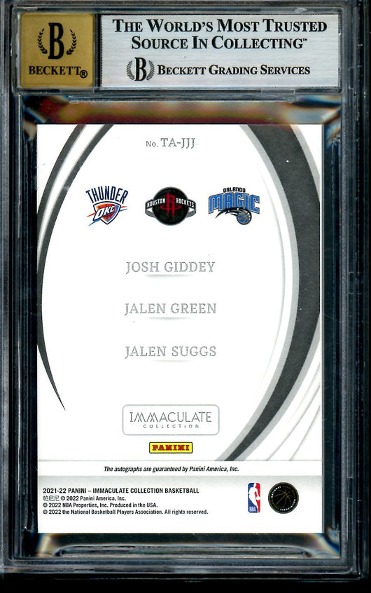 2021/22 Panini Immaculate Josh Giddey/Jalen Green/Jalen Suggs Triple Auto /10 BGS 9