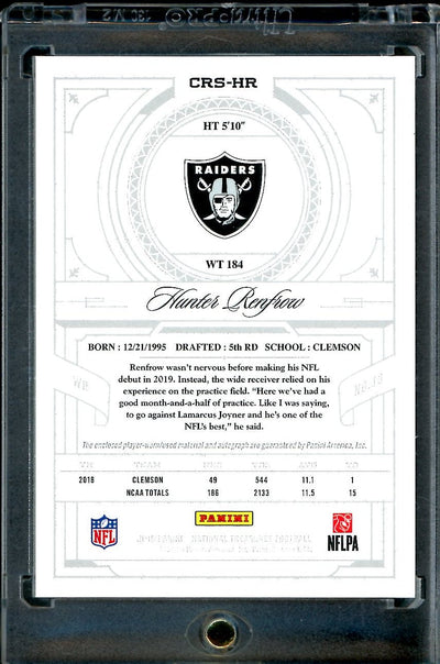 2019 Panini National Treasures Hunter Renfrow Rookie Laundry Tag RPA Red /5 Raiders
