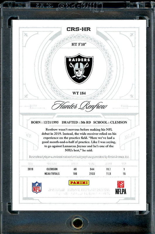 2019 Panini National Treasures Hunter Renfrow Rookie Laundry Tag RPA Red /5 Raiders