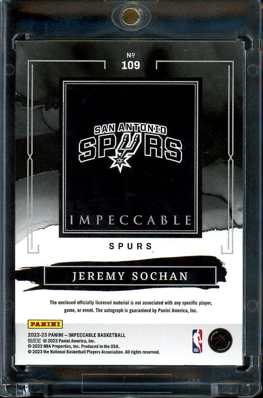 2022/23 Panini Impeccable Jeremy Sochan Rookie Elegance RPA /99 Spurs