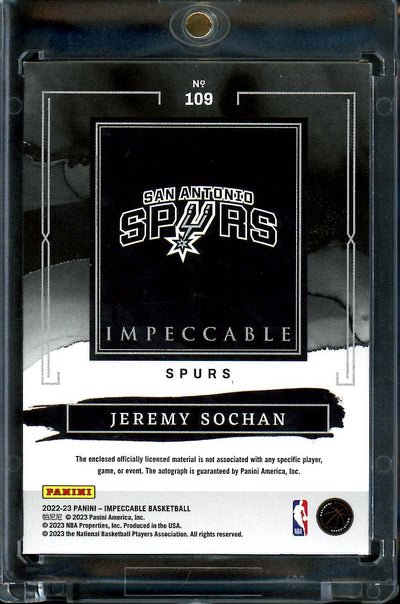 2022/23 Panini Impeccable Jeremy Sochan Rookie Elegance RPA /99 Spurs