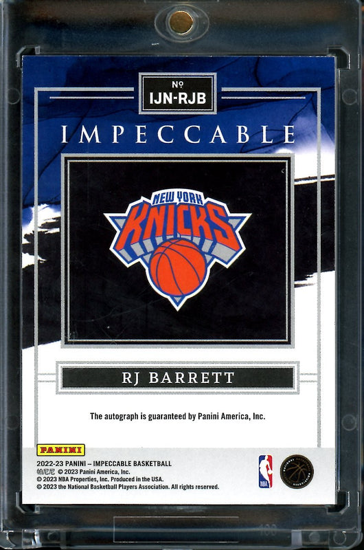 2022/23 Panini Impeccable RJ Barrett Jersey Number Auto /9 Knicks