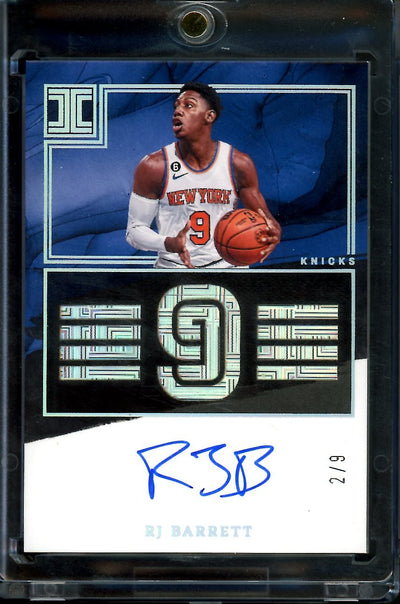 2022/23 Panini Impeccable RJ Barrett Jersey Number Auto /9 Knicks