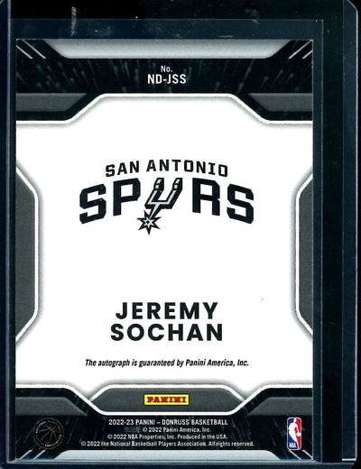 2022/23 Panini Donruss Choice Jeremy Sochan Rookie Next Day Auto Spurs