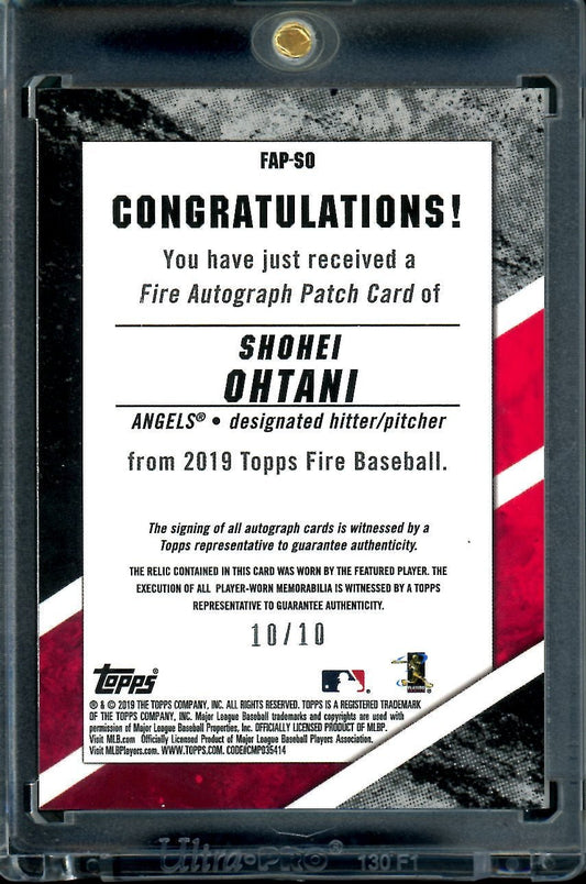 2019 Topps Fire Shohei Ohtani Patch Auto /10 Angles