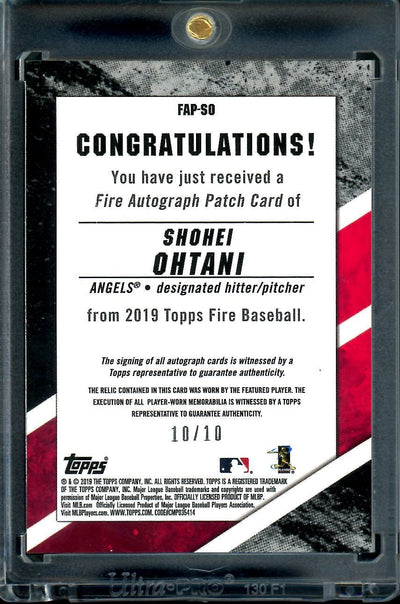 2019 Topps Fire Shohei Ohtani Patch Auto /10 Angles