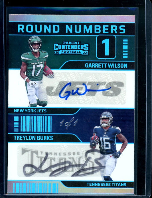 2022 Panini Contenders Garrett Wilson/Treylon Burks Round Numbers Dual Auto 1/1