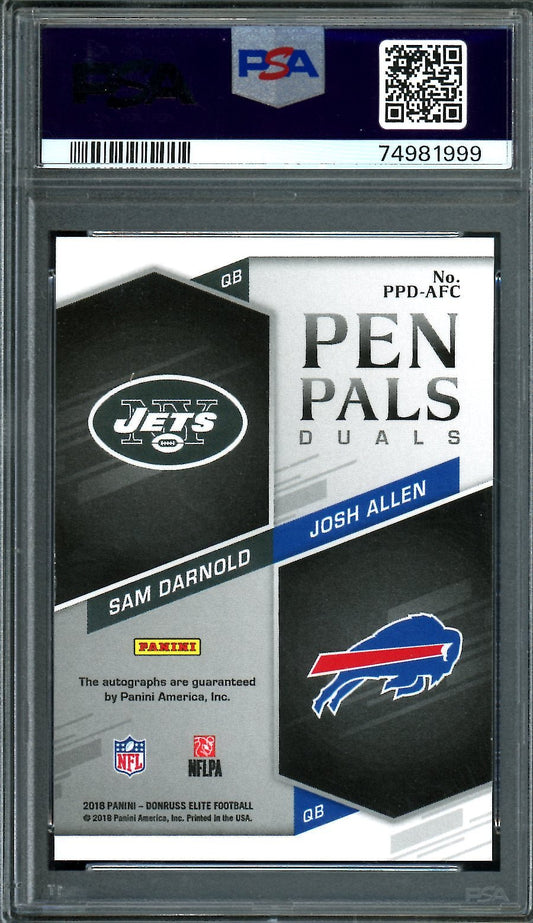 2018 Panini Elite Josh Allen/Sam Darnold Rookie Pen Pals Dual Auto PSA 8