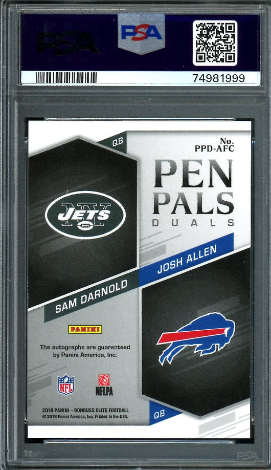 2018 Panini Elite Josh Allen/Sam Darnold Rookie Pen Pals Dual Auto PSA 8