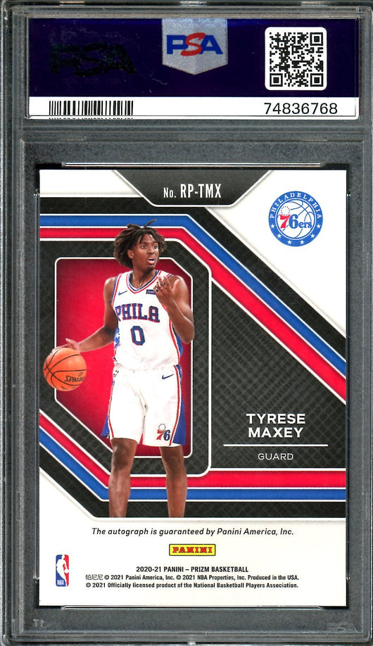 2020/21 Panini Prizm Tyrese Maxey Rookie Auto PSA 10 76ers