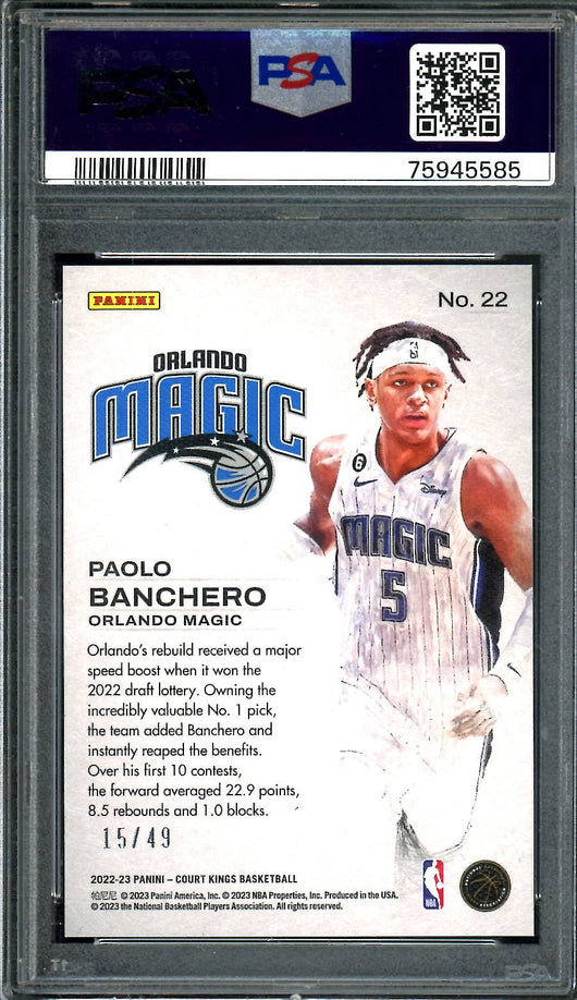 2022/23 Panini Court Kings Paolo Banchero Rookie Works in Progress /49 PSA 10 Magic