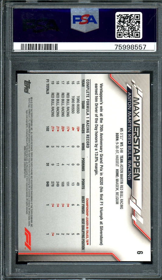 2020 Topps Chrome Max Verstappen Sapphire SP PSA 9 Red Bull