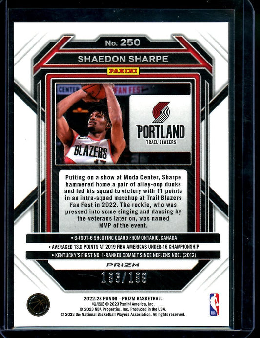2022/23 Panini Prizm Shaedon Sharpe Rookie Blue /199 Rockets