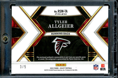 2022 Panini Select Tyler Allgeier Rookie Auto RPA Green /5 Falcons