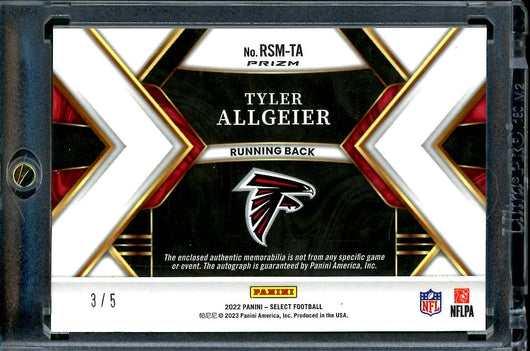 2022 Panini Select Tyler Allgeier Rookie Auto RPA Green /5 Falcons