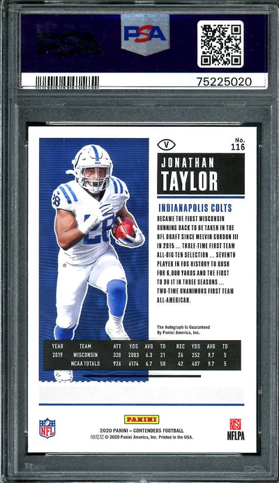 2020 Panini Contenders Jonathan Taylor Rookie Red Zone Variation Auto PSA 10/10 Colts