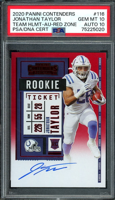 2020 Panini Contenders Jonathan Taylor Rookie Red Zone Variation Auto PSA 10/10 Colts