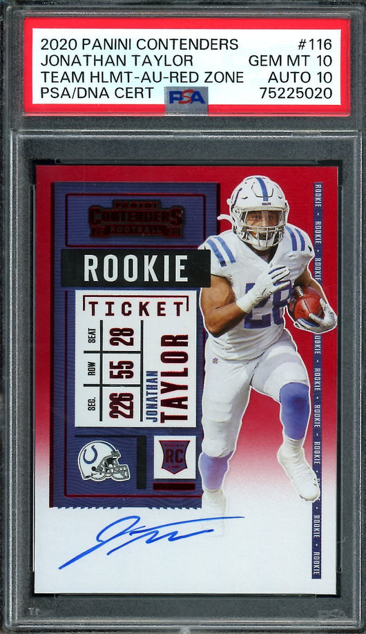 2020 Panini Contenders Jonathan Taylor Rookie Red Zone Variation Auto PSA 10/10 Colts