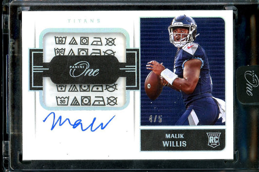 2022 Panini One Malik Willis Rookie Auto RPA Laundry Tag /5 Titans