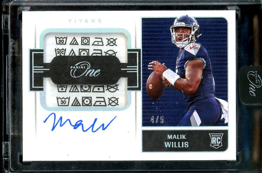 2022 Panini One Malik Willis Rookie Auto RPA Laundry Tag /5 Titans