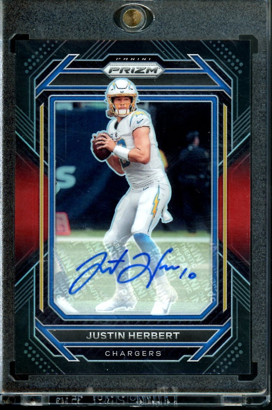2022 Panini Chronicles Prizm Black Justin Herbert Auto Red /99 Chargers