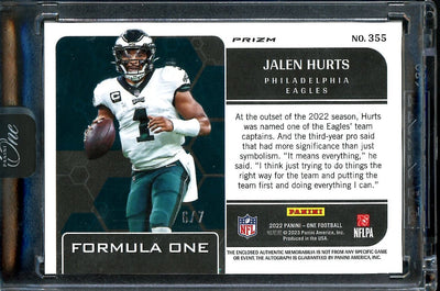 2022 Panini Panini One Jalen Hurts Formula One Patch Auto /7 Eagles