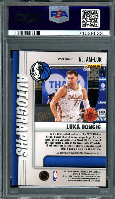 2020/21 Panini Mosaic Luka Doncic Auto PSA 9 Mavericks
