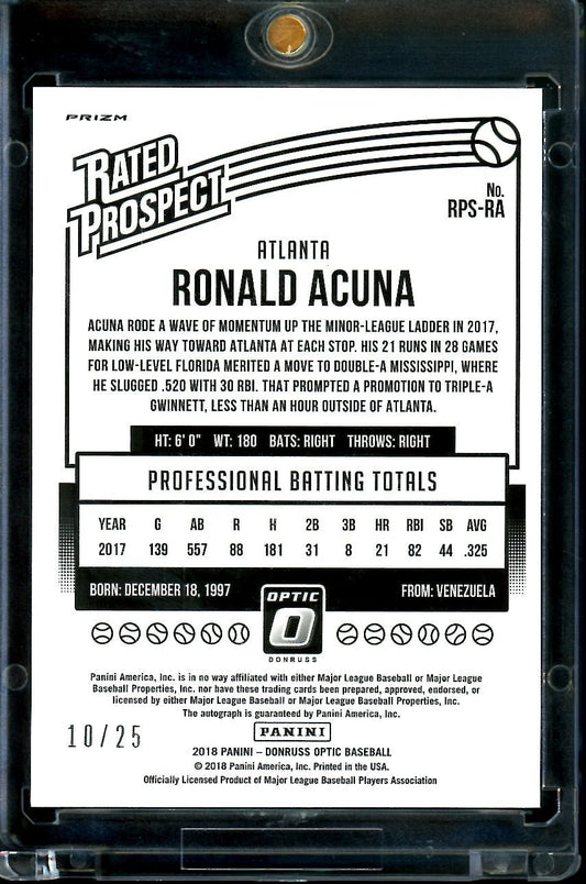 2018 Panini Optic Ronald Acuna Jr. Rated Prospects Auto /25 Braves