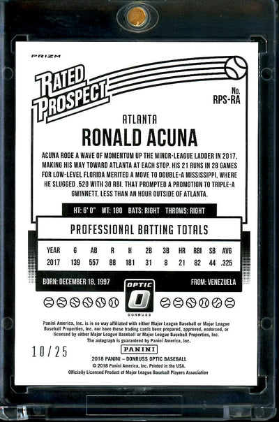 2018 Panini Optic Ronald Acuna Jr. Rated Prospects Auto /25 Braves