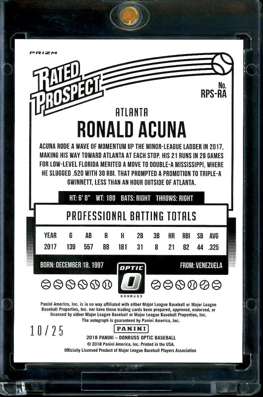 2018 Panini Optic Ronald Acuna Jr. Rated Prospects Auto /25 Braves
