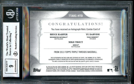 2013 Topps Triple Threads Bryce Harper/Mike Trout/Yu Darvish Triple Patch Auto /36