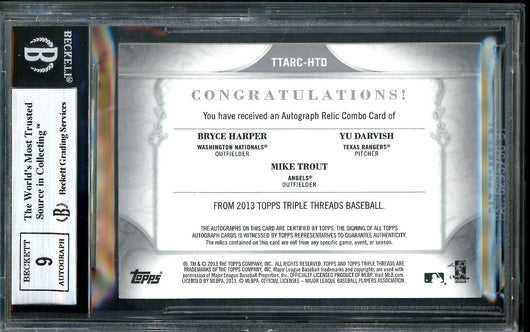 2013 Topps Triple Threads Bryce Harper/Mike Trout/Yu Darvish Triple Patch Auto /36