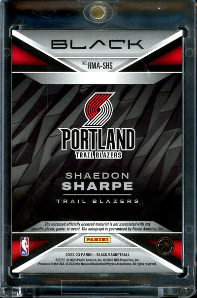 2022/23 Panini Black Shaedon Sharpe Rookie Auto RPA /35 Trailblazers
