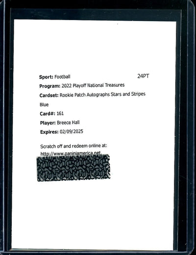 2022 Panini National Treasures Breece Hall Rookie RPA FOTL Redemption /10 Jets