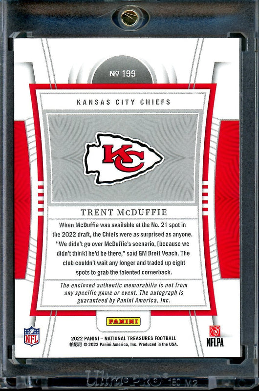 2022 Panini National Treasures Trent McDuffie Rookie Stars & Stripes RPA /10 Chiefs