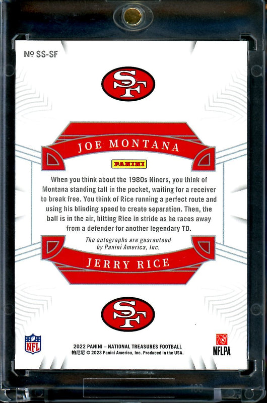 2022 Panini National Treasures Joe Montana/Jerry Rice Synced Signatures Auto /25 49ers
