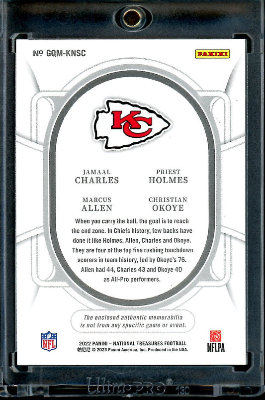 2022 Panini National Treasures Charles/Holmes/Allen/Okoye Quad Nike Patch 1/1 Chiefs