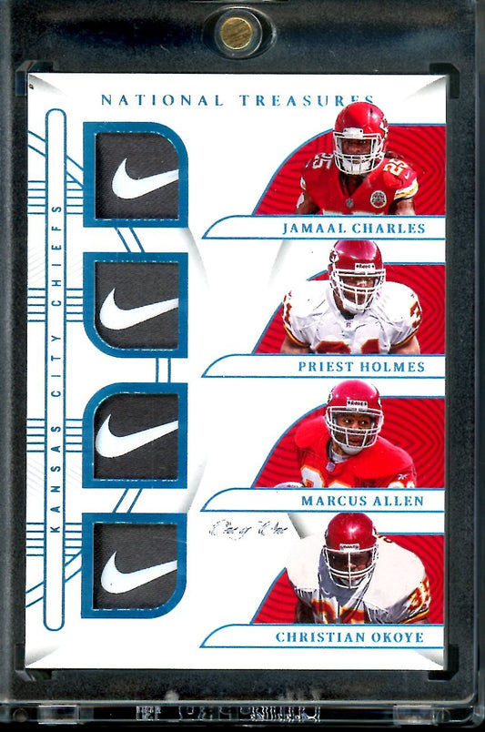 2022 Panini National Treasures Charles/Holmes/Allen/Okoye Quad Nike Patch 1/1 Chiefs