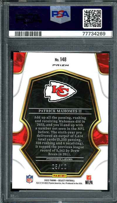 2022 Panini Select Patrick Mahomes II Gold Prizm /10 PSA 10 Chiefs