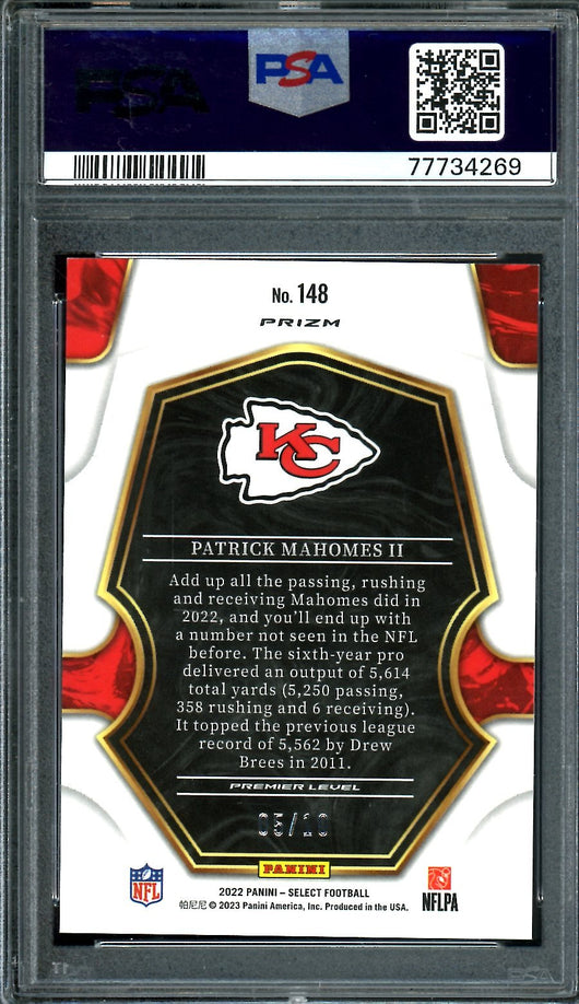 2022 Panini Select Patrick Mahomes II Gold Prizm /10 PSA 10 Chiefs