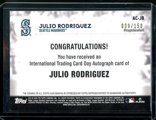 2022 Topps International Trading Card Day Julio Rodriguez Rookie Auto /150 Mariners