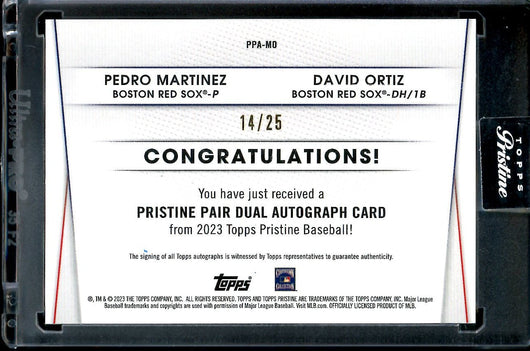 2023 Topps Prestine Pedro Martinez/David Ortiz Dual Auto /25 Red Sox