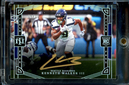 2022 Panini National Treasures Kenneth Walker III Rookie Field Pass Auto Gold /10 Seahawks