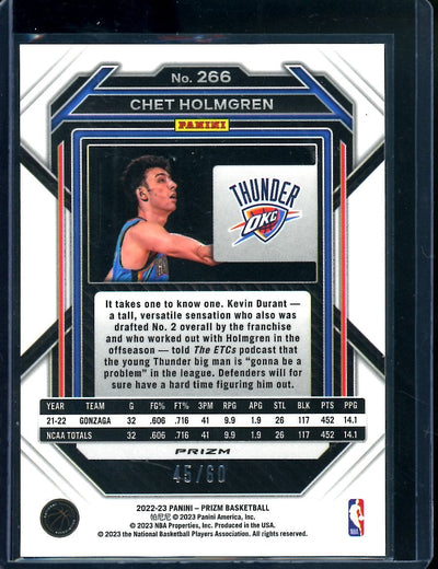 2022-23 Panini Prizm Chet Holmgren Rookie Orange Wave /60 Thunder