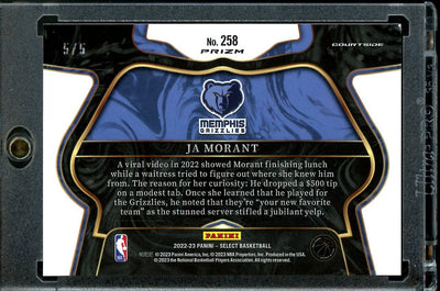 2022-23 Panini Select Ja Morant Courtside Green Checker /5 Grizzlies