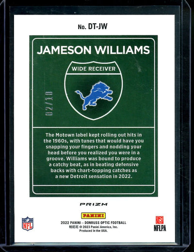 2022 Panini Optic Jameson Williams Rookie Downtown Gold /10 SSP Lions